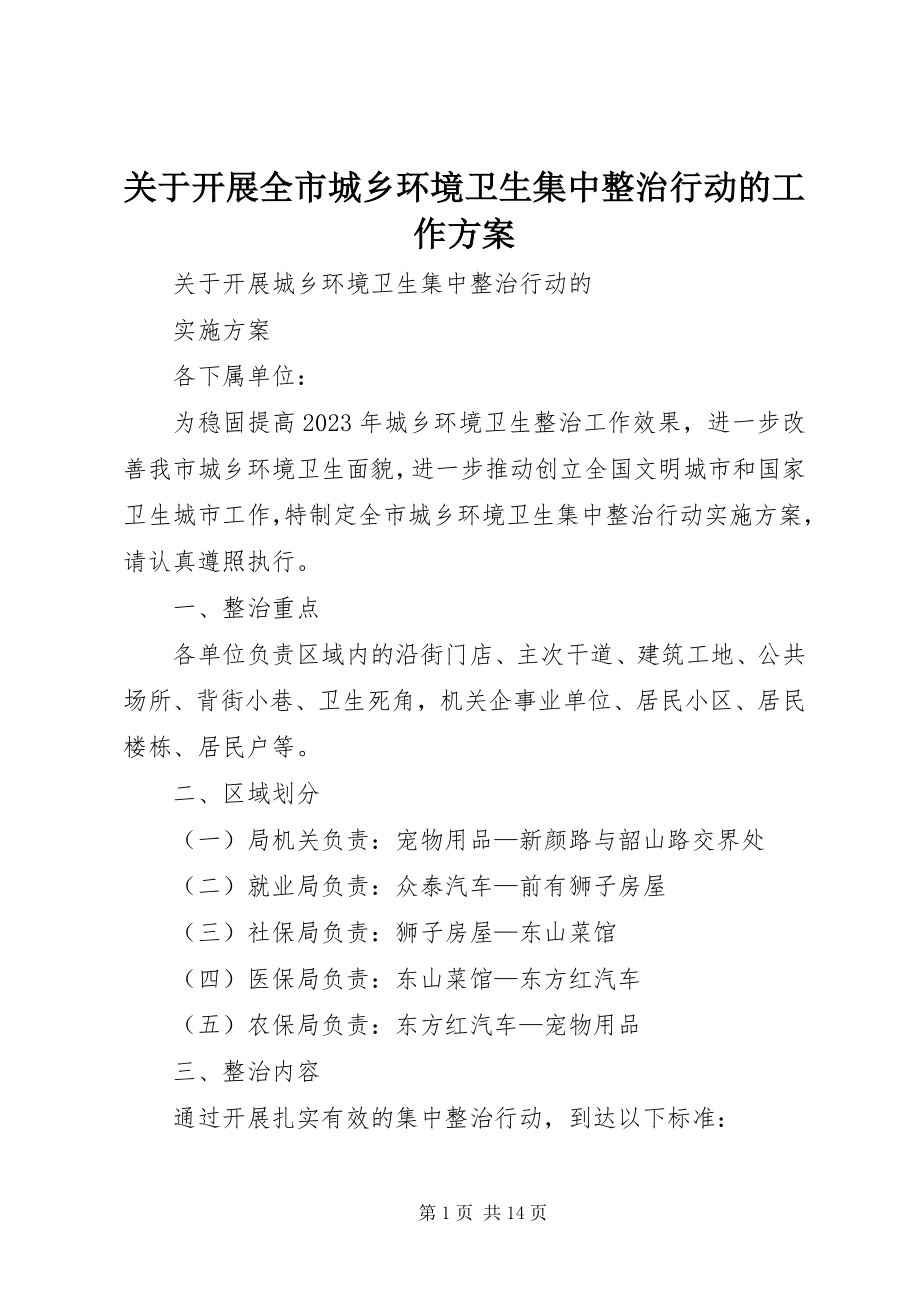 2023年开展全市城乡环境卫生集中整治行动的工作方案.docx_第1页