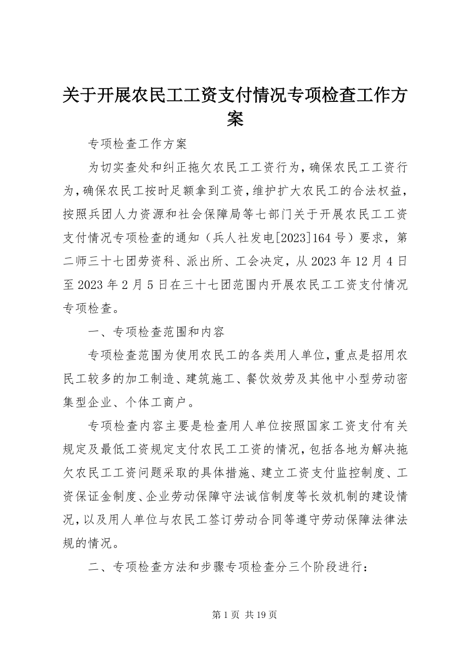 2023年开展农民工工资支付情况专项检查工作方案.docx_第1页