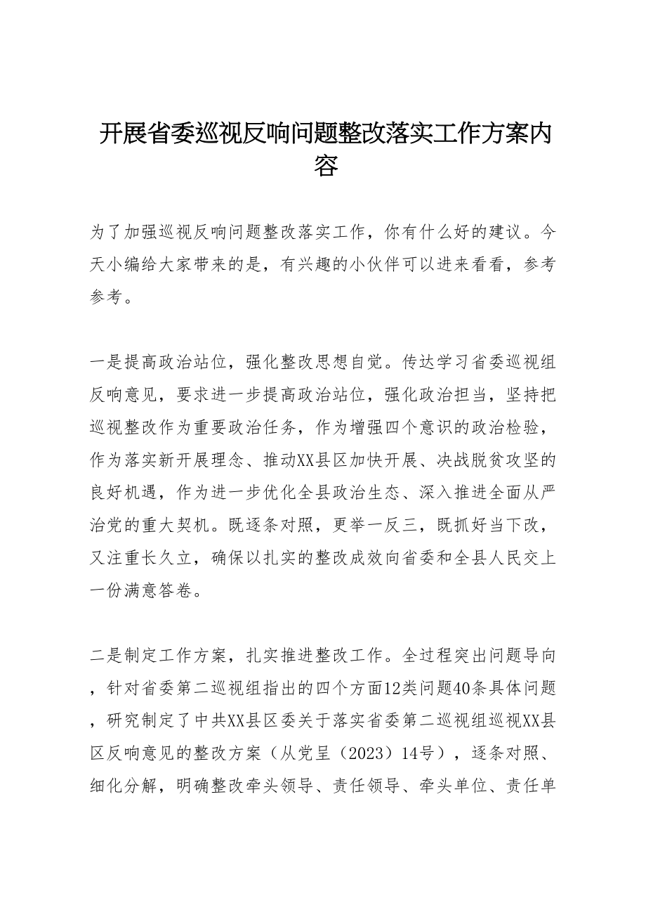 2023年开展省委巡视反馈问题整改落实工作方案内容.doc_第1页