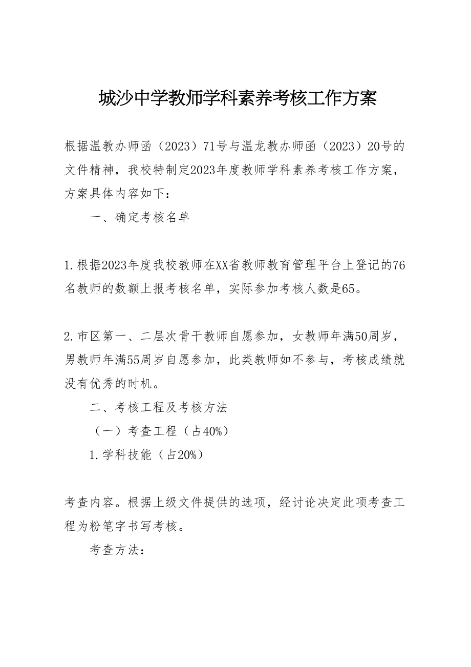 2023年城沙中学教师学科素养考核工作方案.doc_第1页