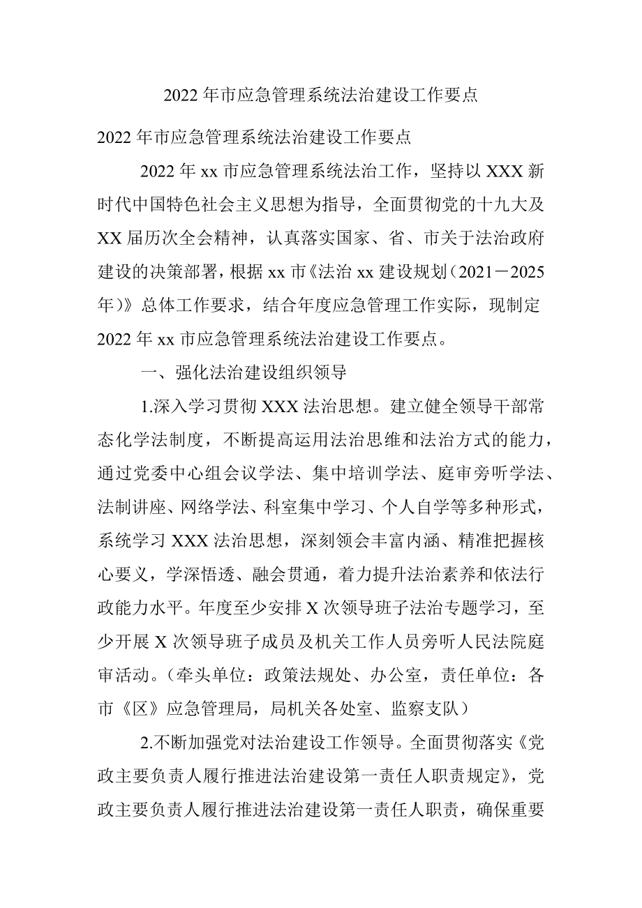 2022年市应急管理系统法治建设工作要点.docx_第1页