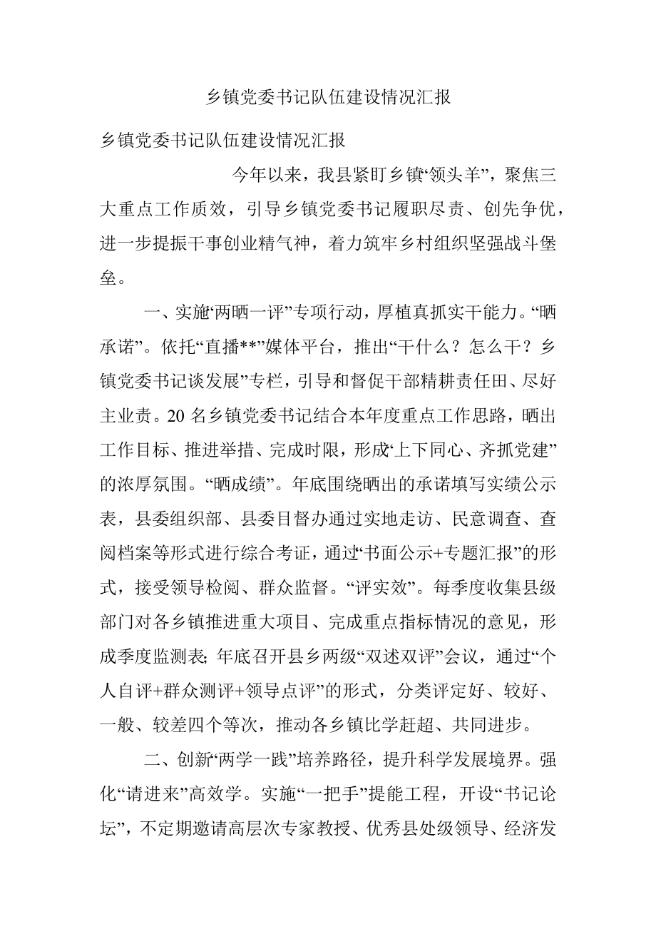 乡镇党委书记队伍建设情况汇报.docx_第1页