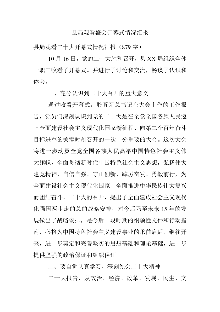 县局观看盛会开幕式情况汇报.docx_第1页