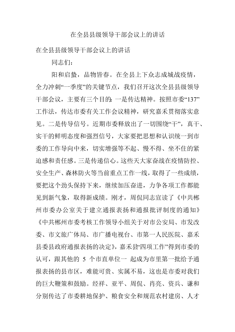 在全县县级领导干部会议上的讲话.docx_第1页