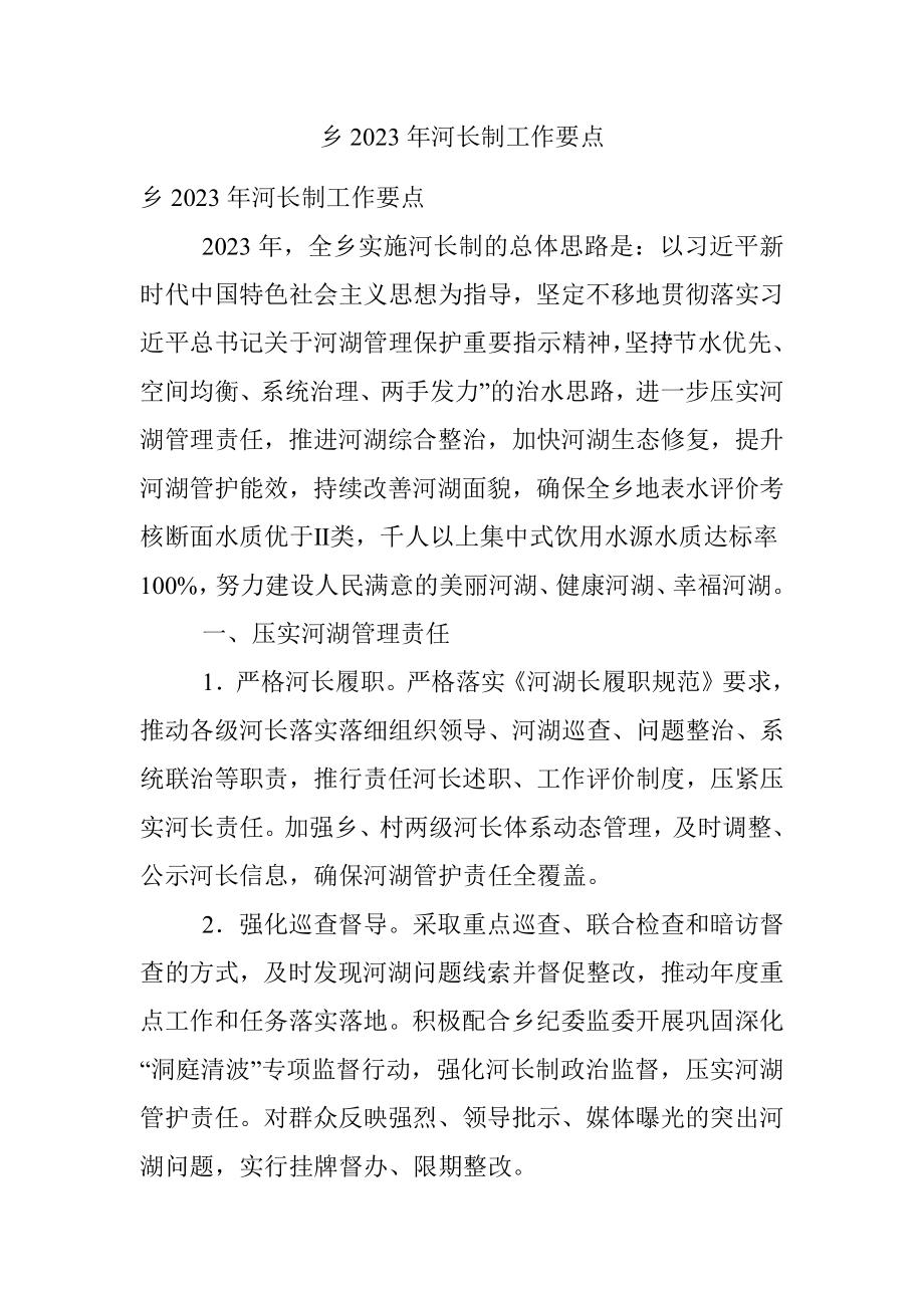 乡2023年河长制工作要点.docx_第1页