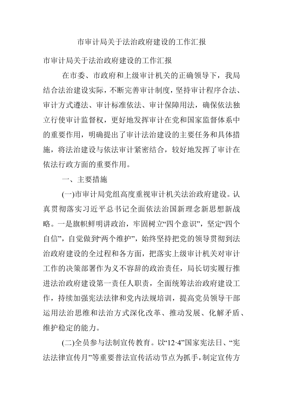 市审计局关于法治政府建设的工作汇报_1.docx_第1页