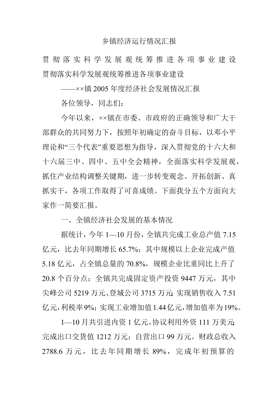 乡镇经济运行情况汇报.docx_第1页