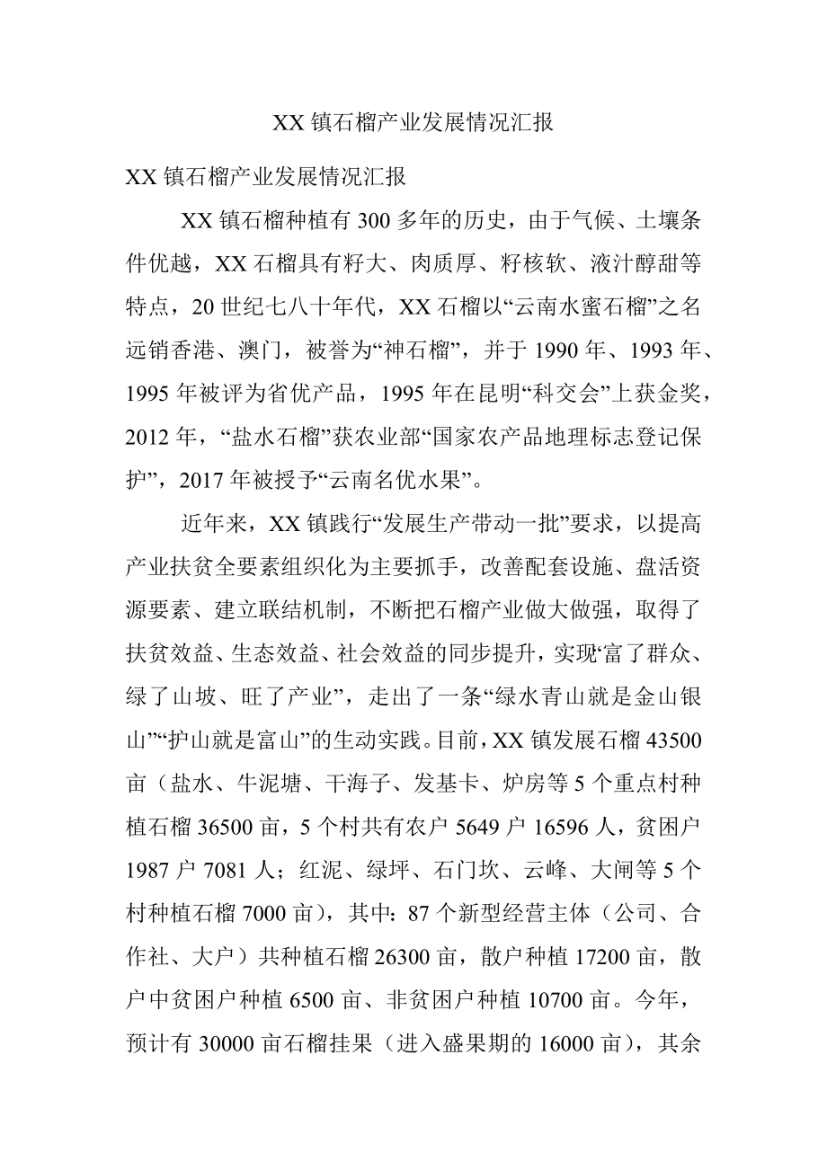 XX镇石榴产业发展情况汇报.docx_第1页