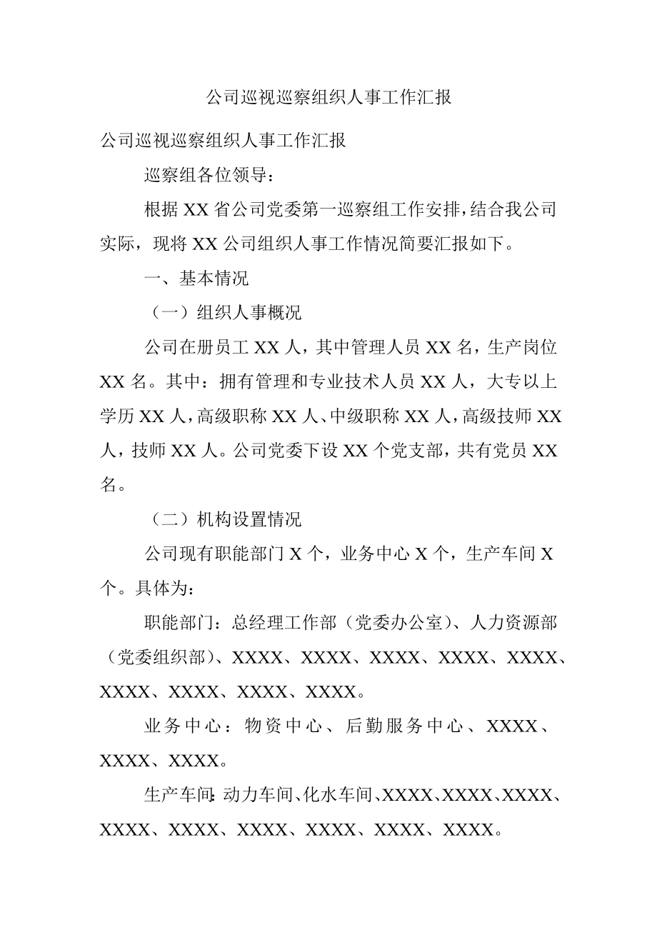 公司巡视巡察组织人事工作汇报.docx_第1页