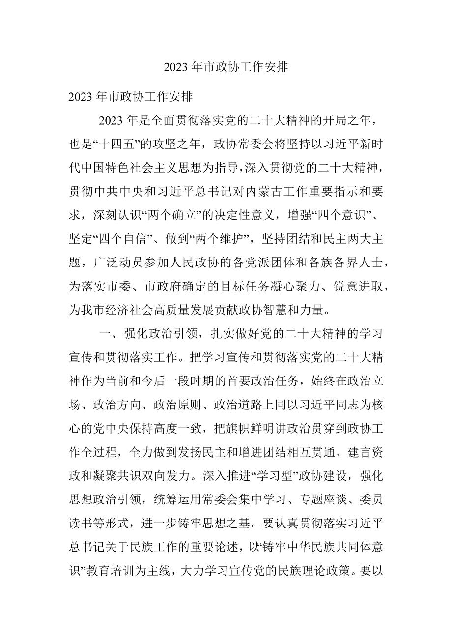 2023年市政协工作安排_1.docx_第1页