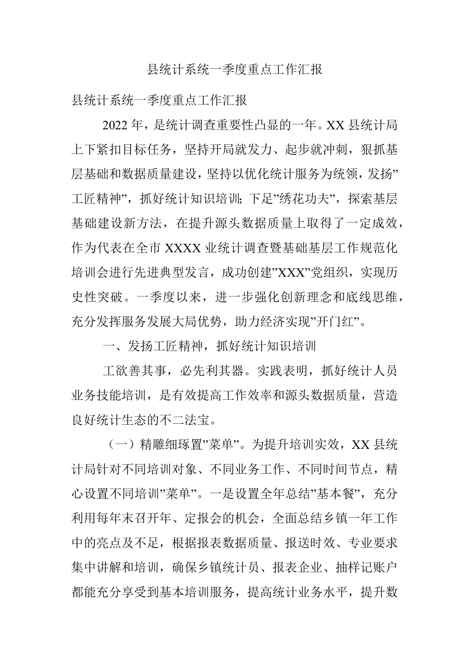 县统计系统一季度重点工作汇报.docx_第1页