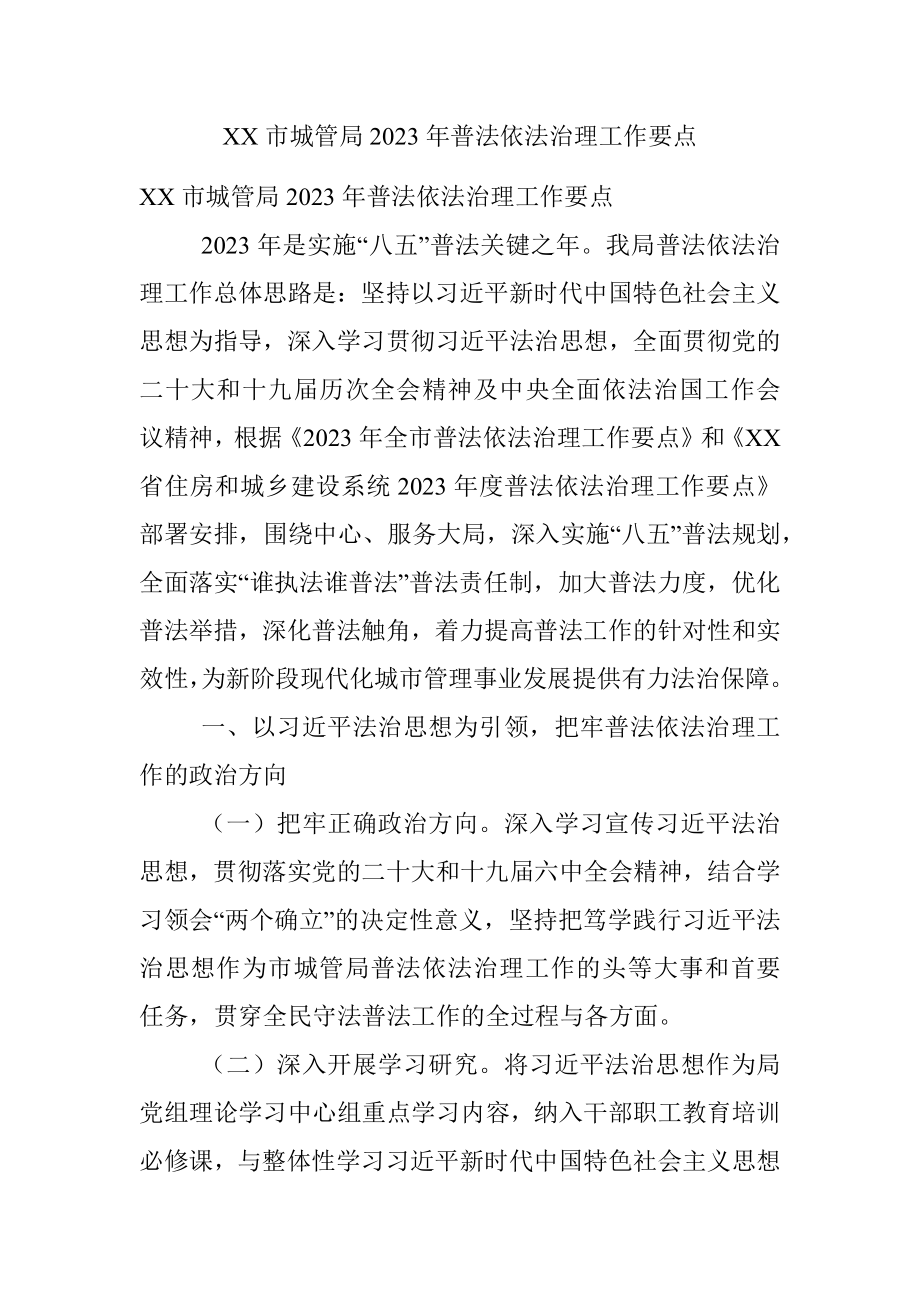 XX市城管局2023年普法依法治理工作要点.docx_第1页