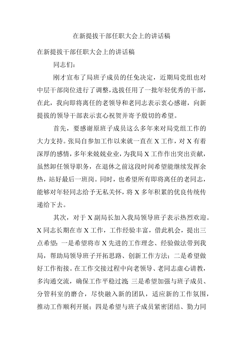 在新提拔干部任职大会上的讲话稿.docx_第1页