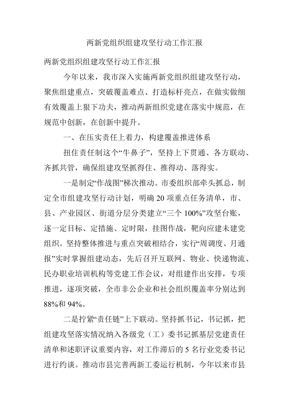 两新党组织组建攻坚行动工作汇报.docx_第1页