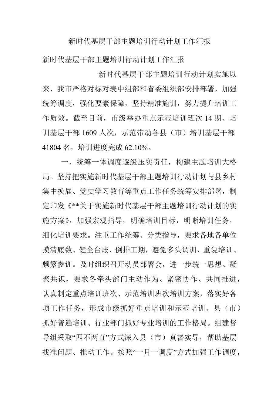 新时代基层干部主题培训行动计划工作汇报.docx_第1页