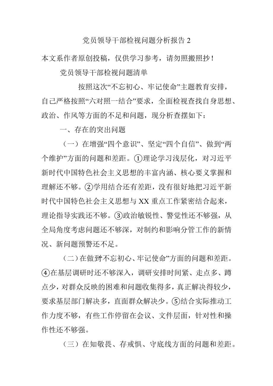 党员领导干部检视问题分析报告2.docx_第1页