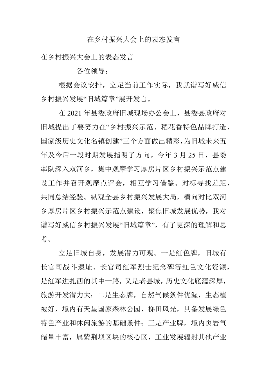 在乡村振兴大会上的表态发言.docx_第1页