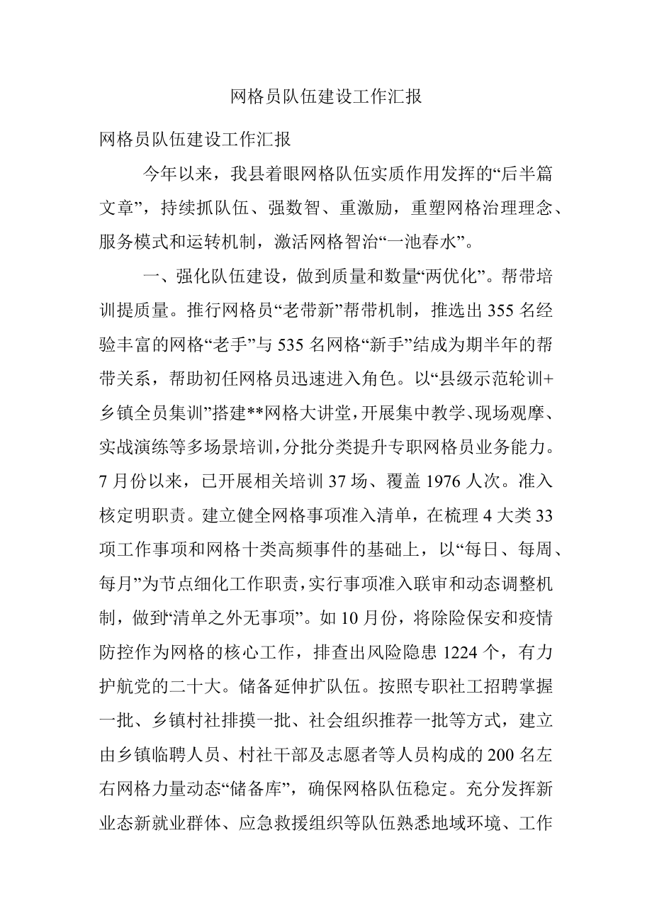 网格员队伍建设工作汇报.docx_第1页