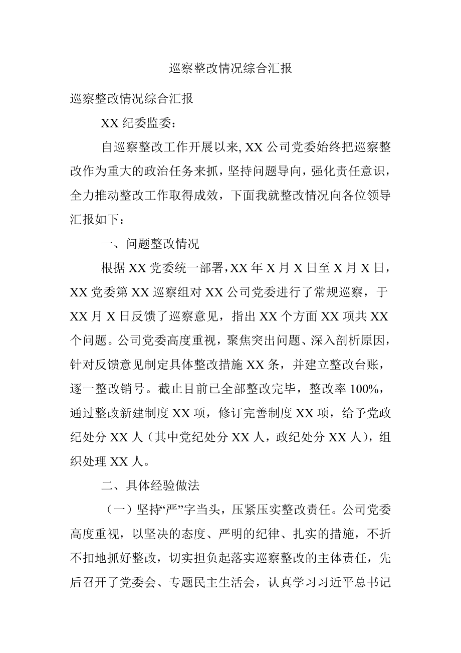 巡察整改情况综合汇报.docx_第1页