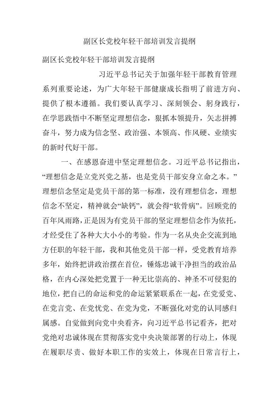 副区长党校年轻干部培训发言提纲.docx_第1页