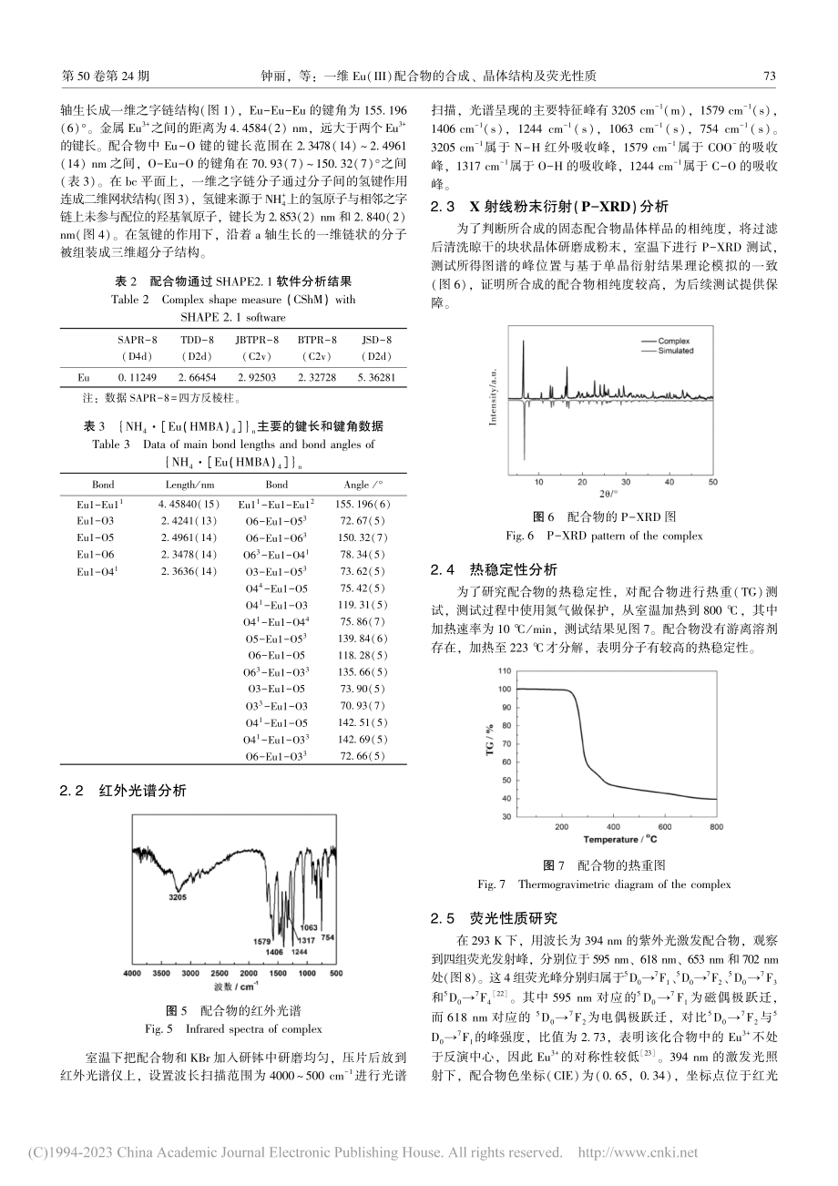 一维Eu(Ⅲ)配合物的合成、晶体结构及荧光性质_钟丽.pdf_第3页