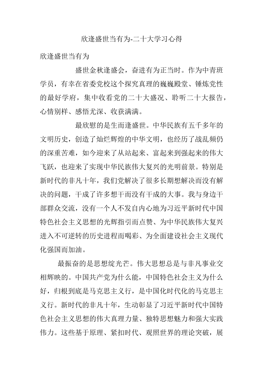 欣逢盛世当有为-二十大学习心得.docx_第1页