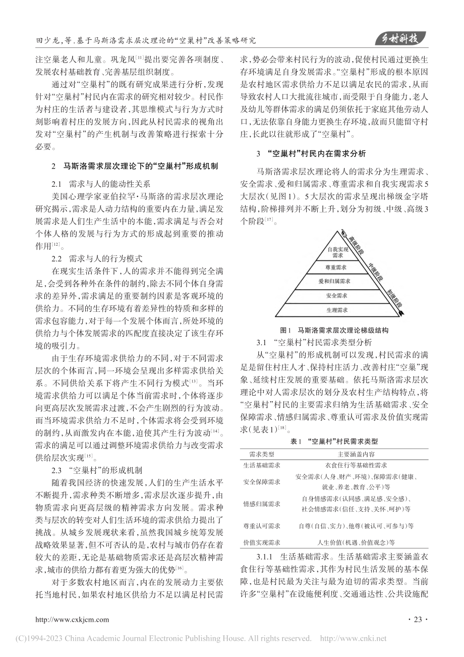 基于马斯洛需求层次理论的“空巢村”改善策略研究_田少龙.pdf_第2页