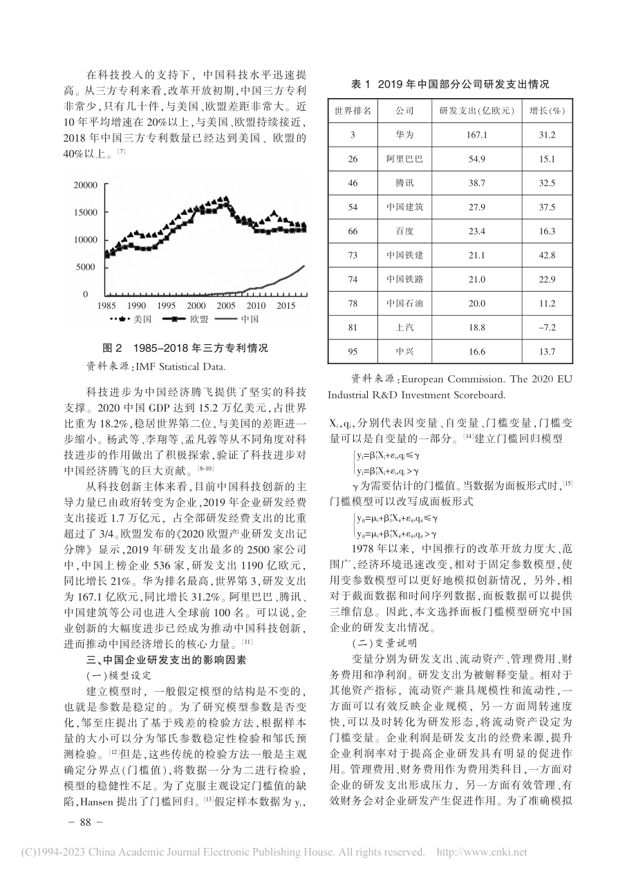 基于面板门槛模型的企业研发支出影响因素研究_崔俊富.pdf_第2页