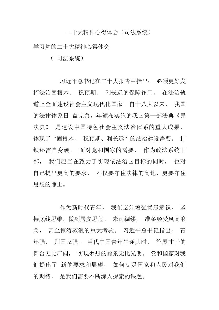 二十大精神心得体会（司法系统）.docx_第1页