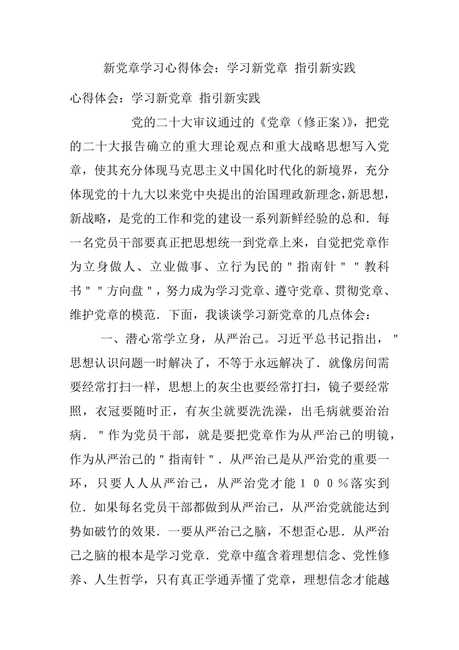 新党章学习心得体会：学习新党章 指引新实践.docx_第1页