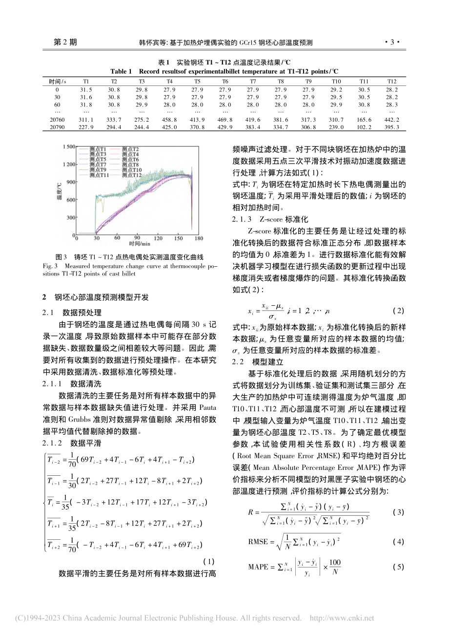 基于加热炉埋偶实验的GCr15钢坯心部温度预测_韩怀宾.pdf_第3页