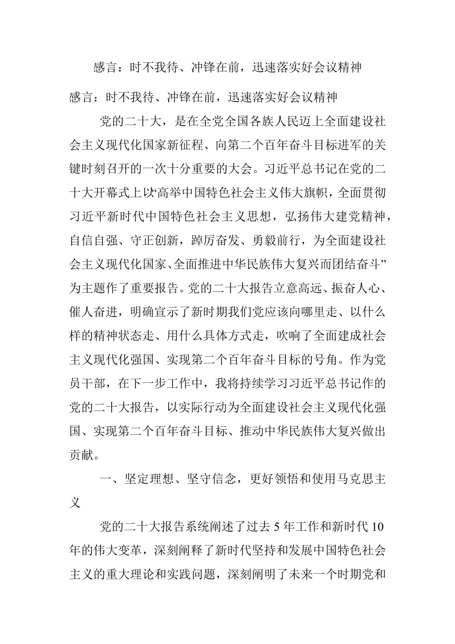 感言：时不我待、冲锋在前迅速落实好会议精神.docx_第1页