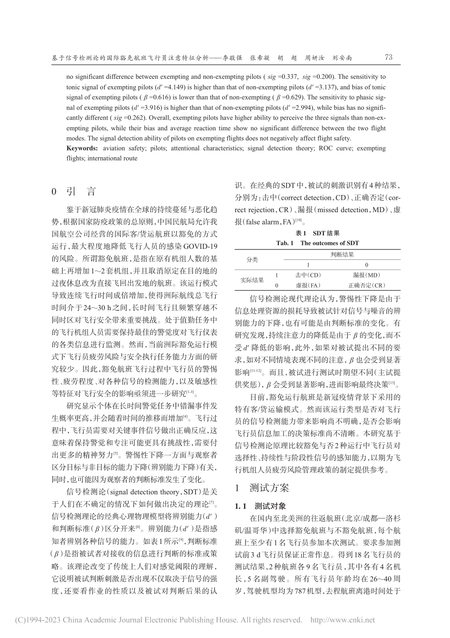 基于信号检测论的国际豁免航班飞行员注意特征分析_李敬强.pdf_第2页