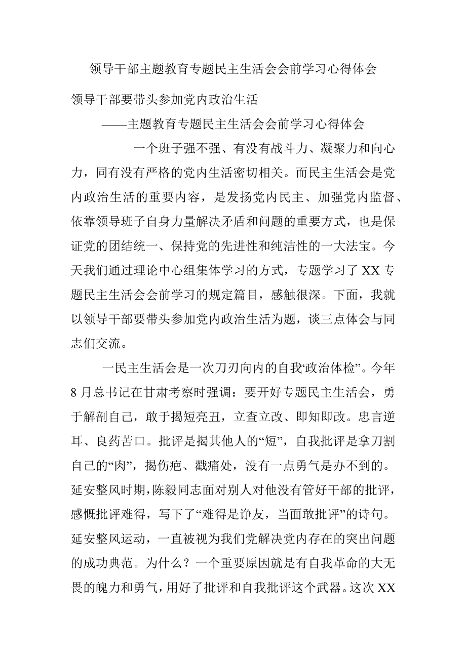 领导干部主题教育专题民主生活会会前学习心得体会.docx_第1页