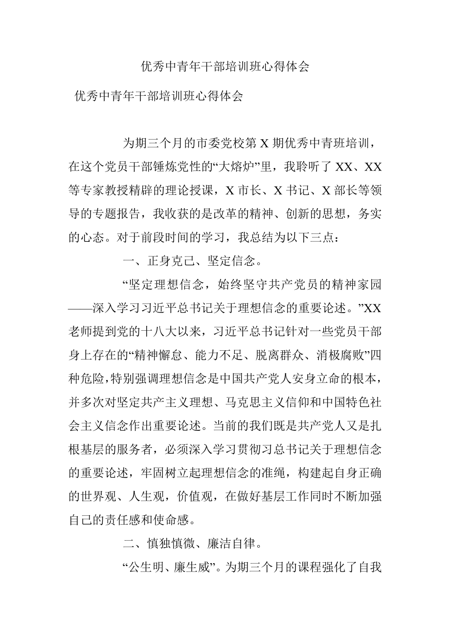 优秀中青年干部培训班心得体会.docx_第1页