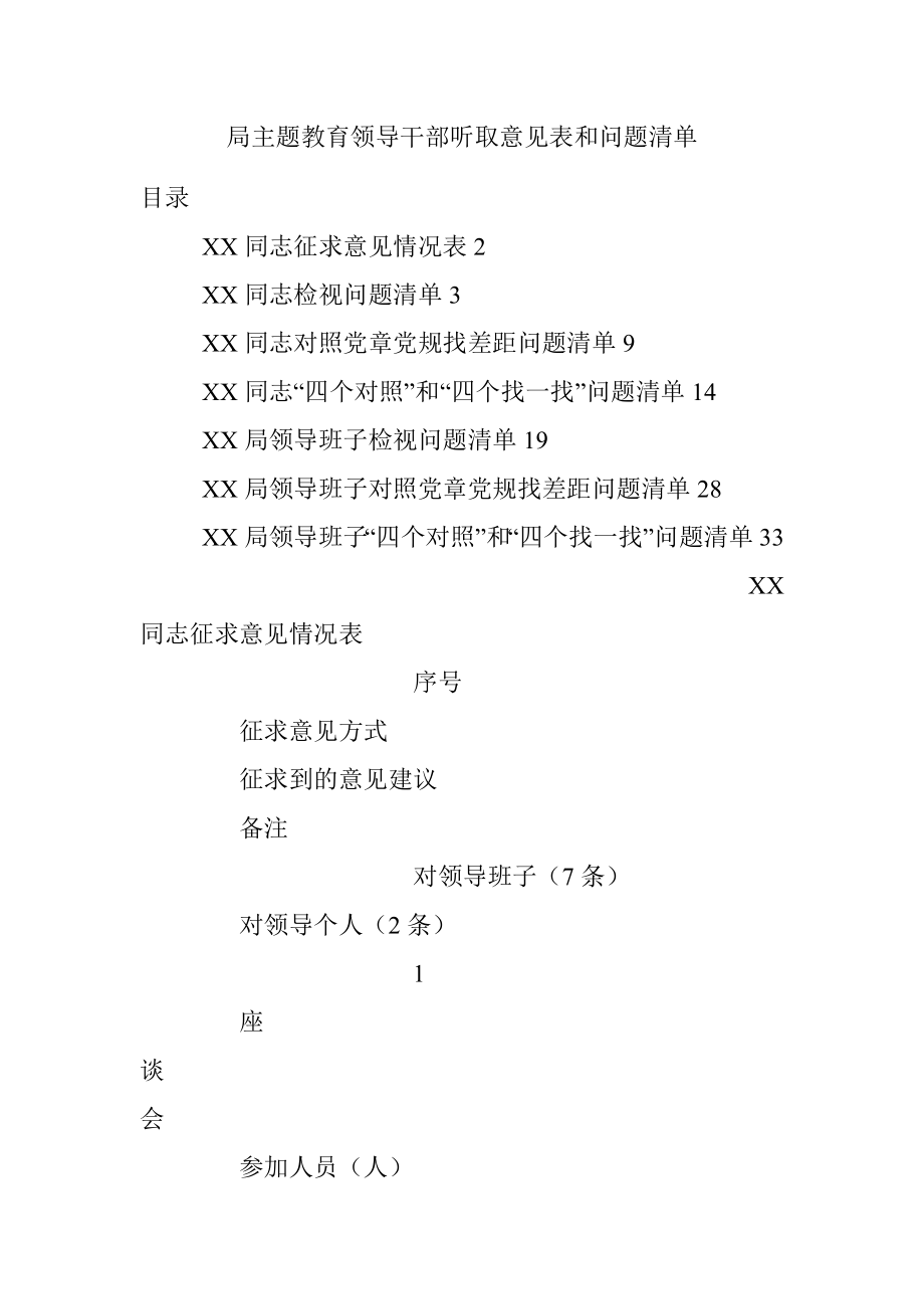 局主题教育领导干部听取意见表和问题清单.docx_第1页