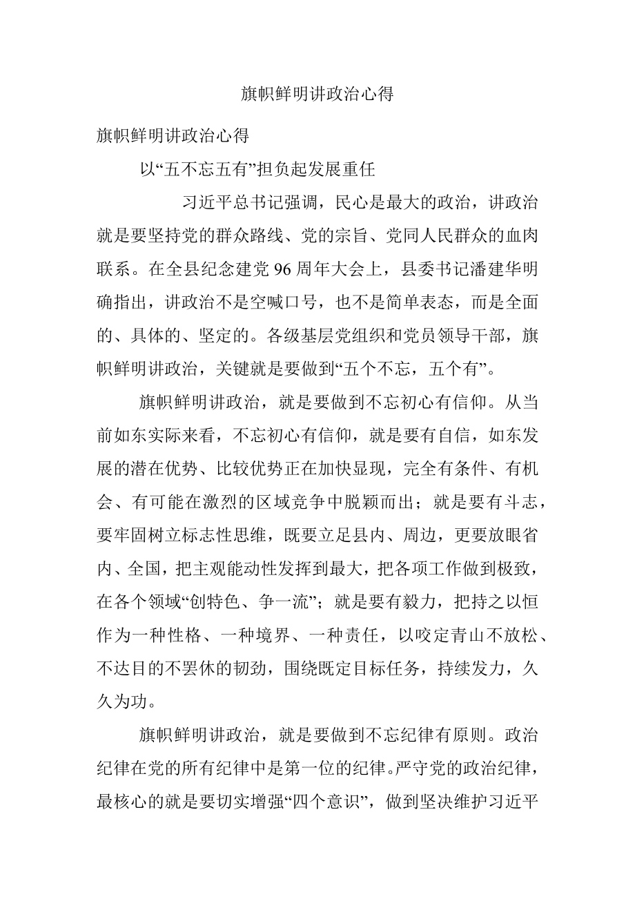 旗帜鲜明讲政治心得.docx_第1页