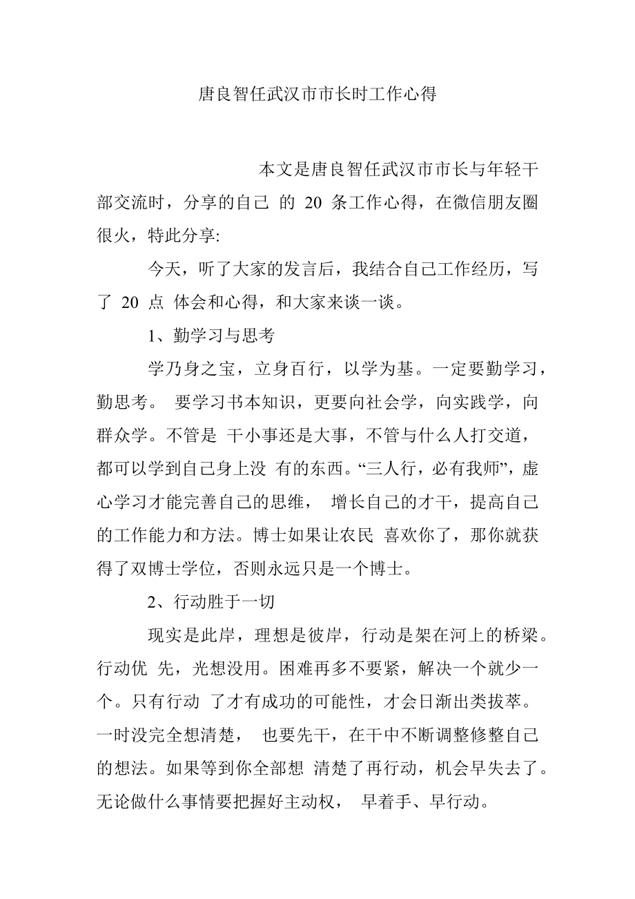 唐良智任武汉市市长时工作心得.docx_第1页