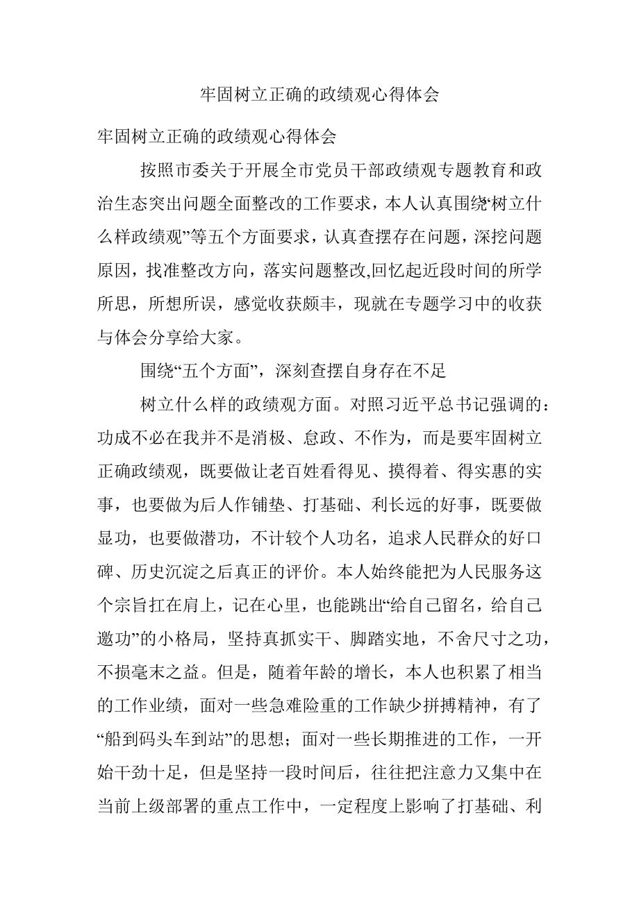 牢固树立正确的政绩观心得体会.docx_第1页