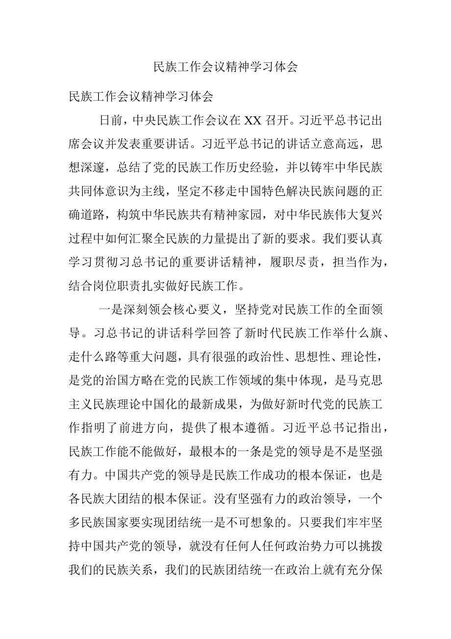 民族工作会议精神学习体会_1.docx_第1页