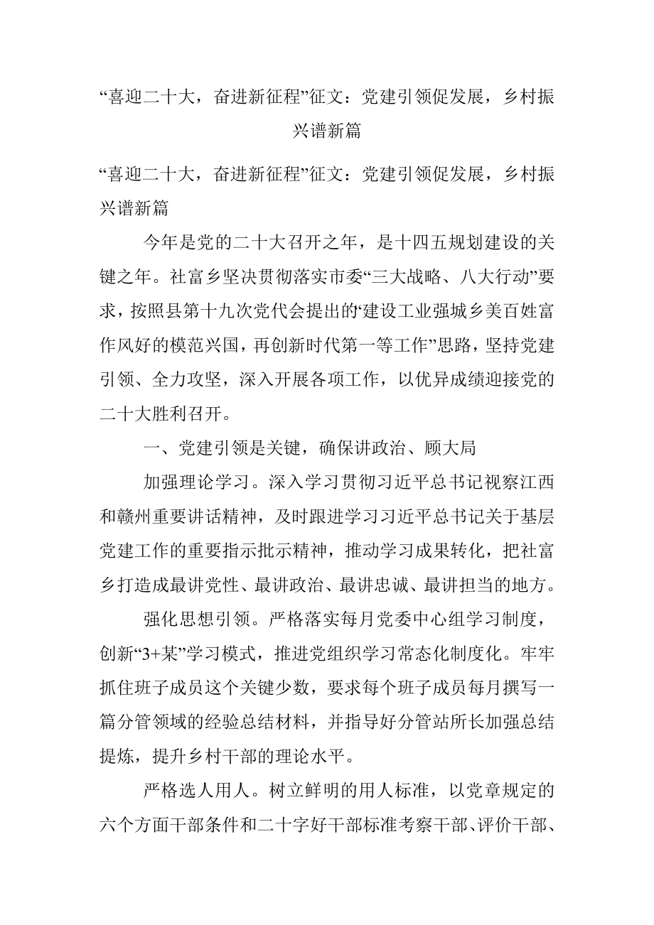 “喜迎二十大奋进新征程”征文：党建引领促发展乡村振兴谱新篇.docx_第1页