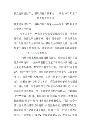 抓党建促进生产力 强组织提升凝聚力——国企2022年上半年党建工作总结.docx