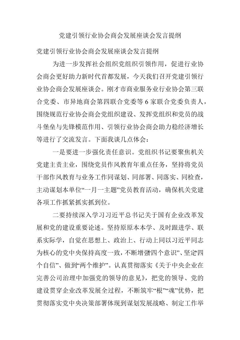 党建引领行业协会商会发展座谈会发言提纲.docx_第1页