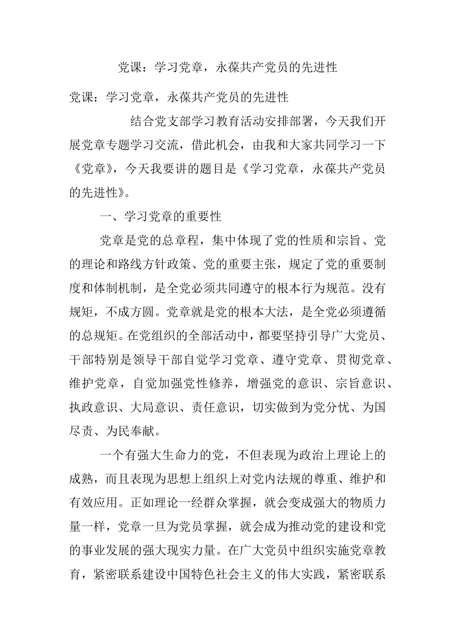 党课：学习党章永葆共产党员的先进性.docx_第1页