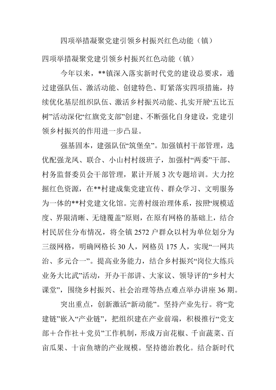 四项举措凝聚党建引领乡村振兴红色动能（镇）.docx_第1页