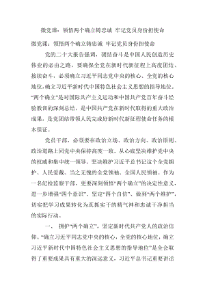 微党课：领悟两个确立铸忠诚 牢记党员身份担使命.docx