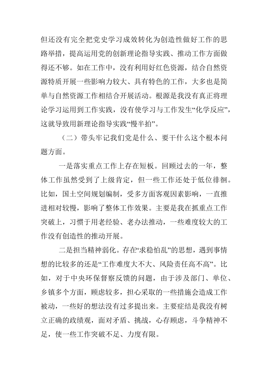 xx县自然资源和规划局党史学习教育专题民主生活会上的讲话.docx_第3页