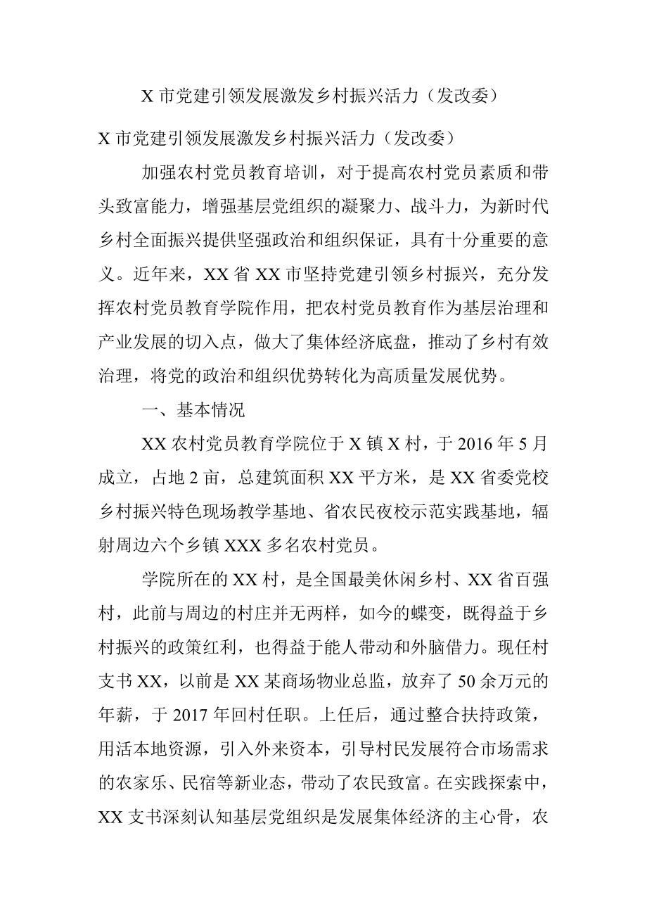 X市党建引领发展激发乡村振兴活力（发改委）.docx_第1页