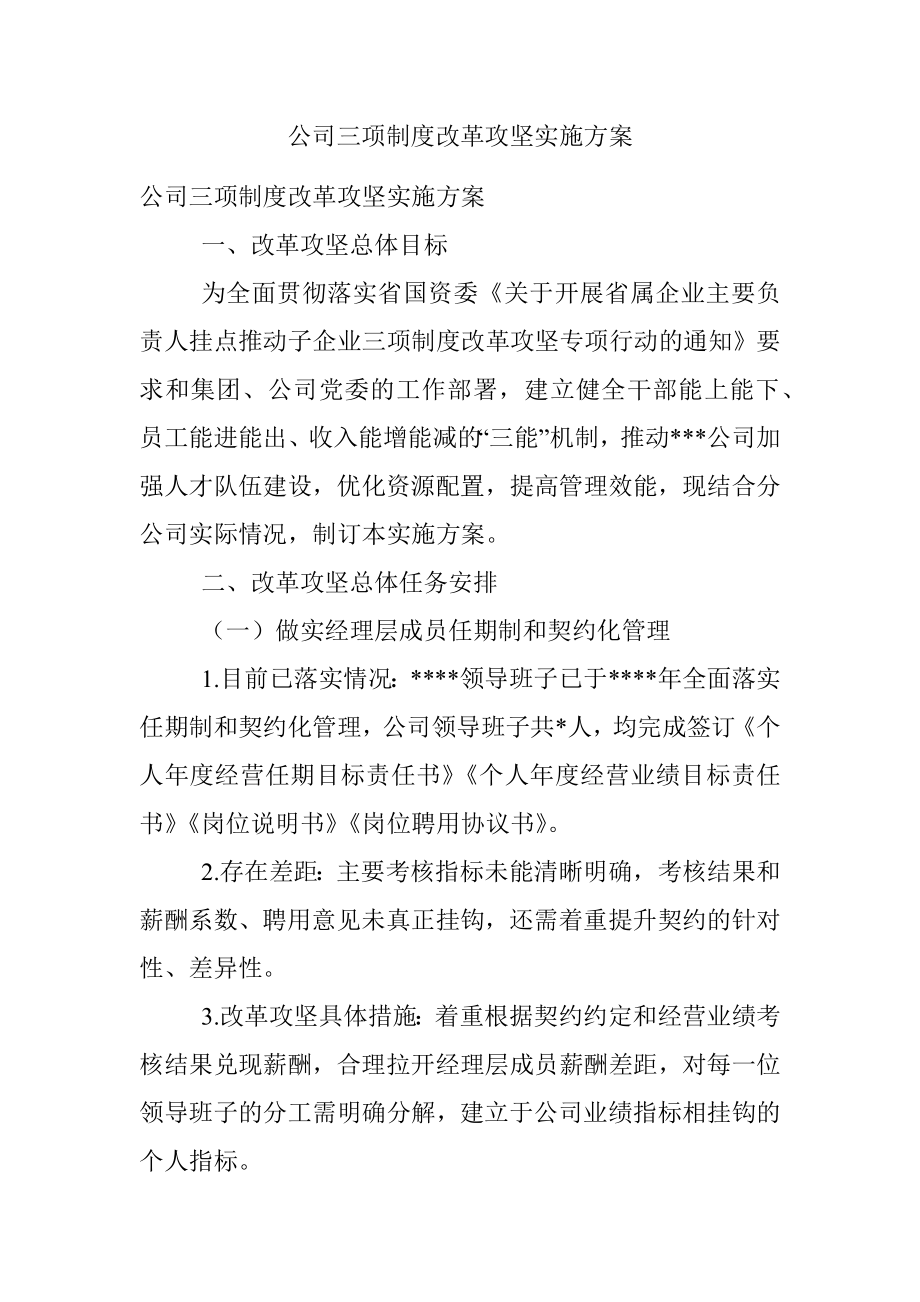 公司三项制度改革攻坚实施方案.docx_第1页