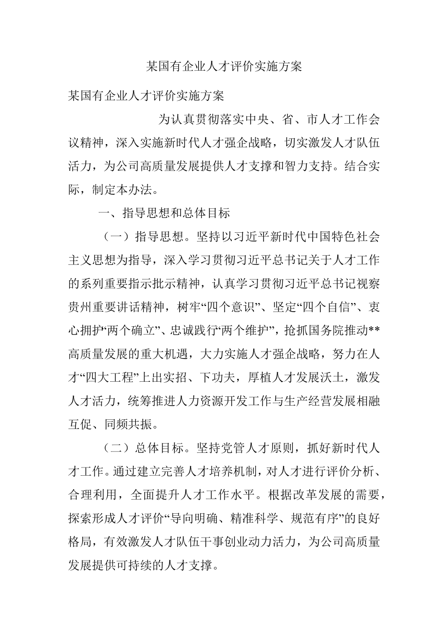 某国有企业人才评价实施方案_1.docx_第1页